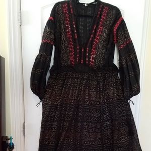 New Free People Sheer Balloon Sleeve dress Black